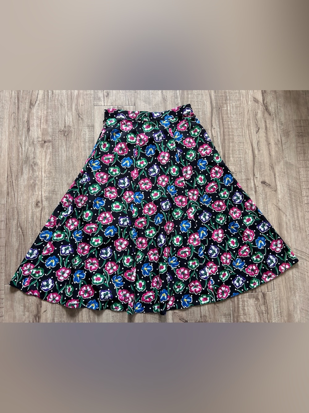 Floral A-Line Maxi Skirt in Black with Multicolor Blooms summer feminine party - Picture 3 of 8